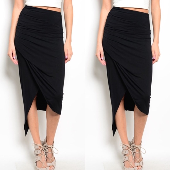 Black structured midi skirt