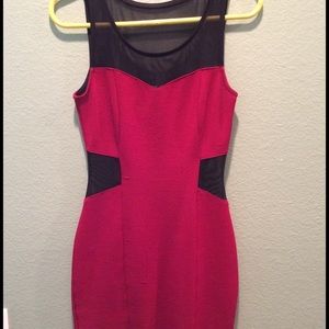 Red cocktail body con dress