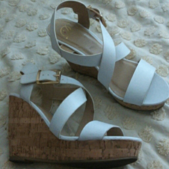 white cork strapped wedges