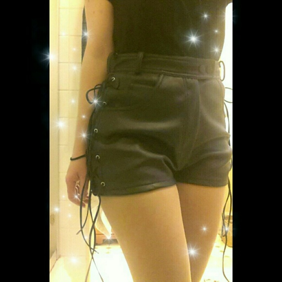 UNIF Black High-Waisted Faux Leather Shorts