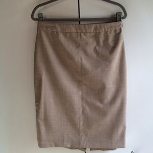 Sexy long, tan "tweed" pencil skirt.
