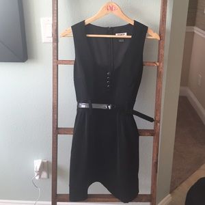 Black dress with patent leather black belt