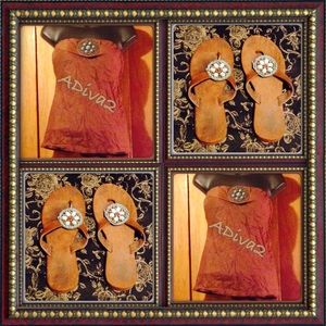 Brown Strapless top with matching brown shoes