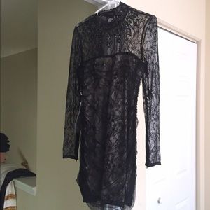Bebe Lace Dress with Black Crystal Details