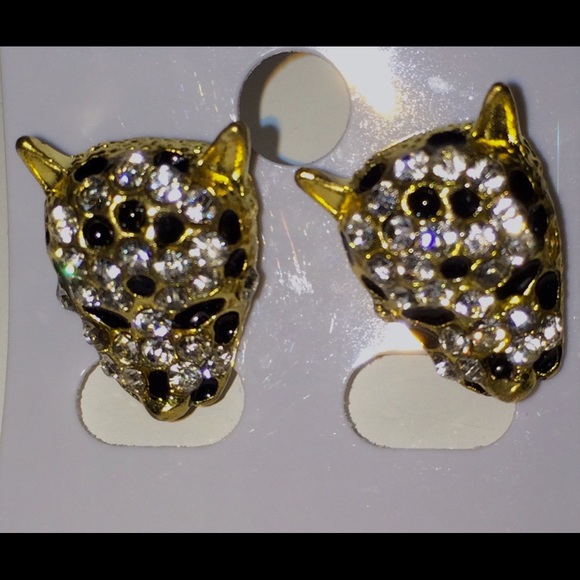🔆Rhinestones leopard crystals lion head earrings. - Picture 3 of 4