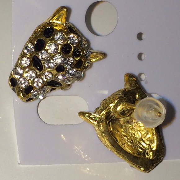 🔆Rhinestones leopard crystals lion head earrings. - Picture 4 of 4