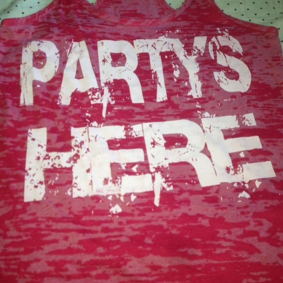 Pink " party's here" tank top.