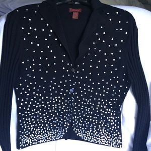 Beautiful black silk sweater with silver sequins.