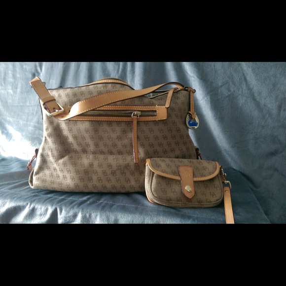 Dooney & Bourke tan and brown handbag & wristlet