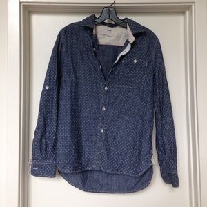 Polka-dotted denim button-down