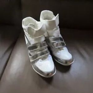 White Silver Metallic Sneaker Wedges Gym Shoes