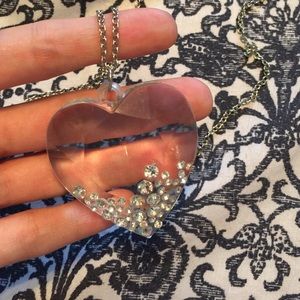 Rhinestone Heart Necklace Long Chain