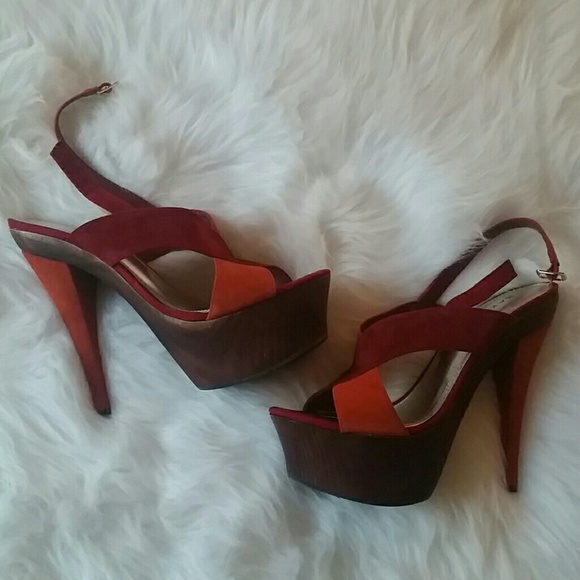 Red & Orange Wooden Platform Pumps