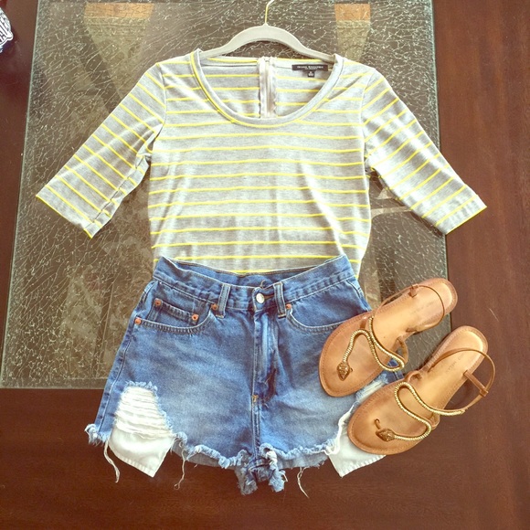 Grey and Yellow Striped Top