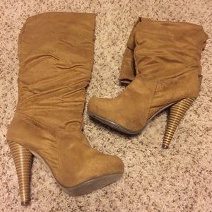 Tan Knee High Suede Boots