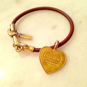 Leather & Brass Heart Bracelet - Coach
