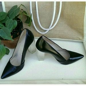 Zara black leather pump with clear heel