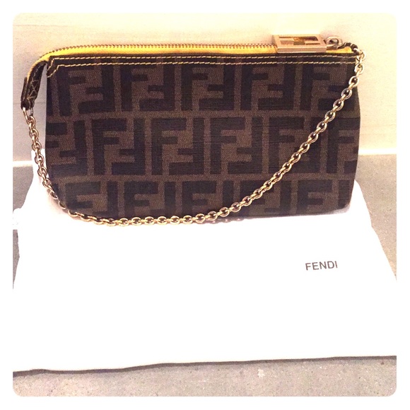 Fendi coated canvas clutch with gold hardware