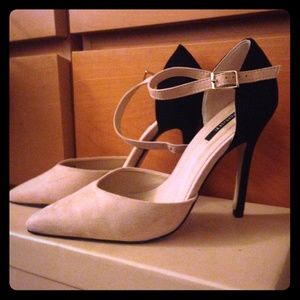 Faux suede two tone heels