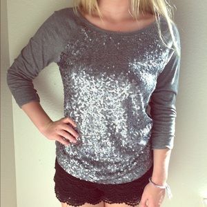 Long Sleeve Sequin Front Top