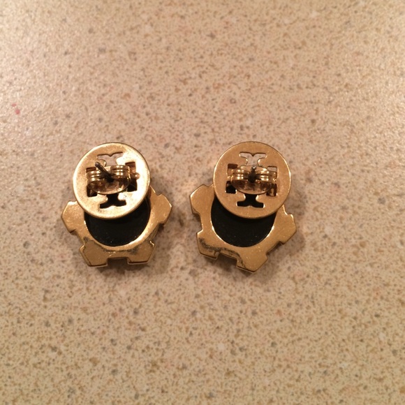 SOLD Tory Burch Logo BlackGold Statement Earrings! - Picture 3 of 4