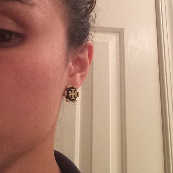 SOLD Tory Burch Logo BlackGold Statement Earrings! - Picture 4 of 4