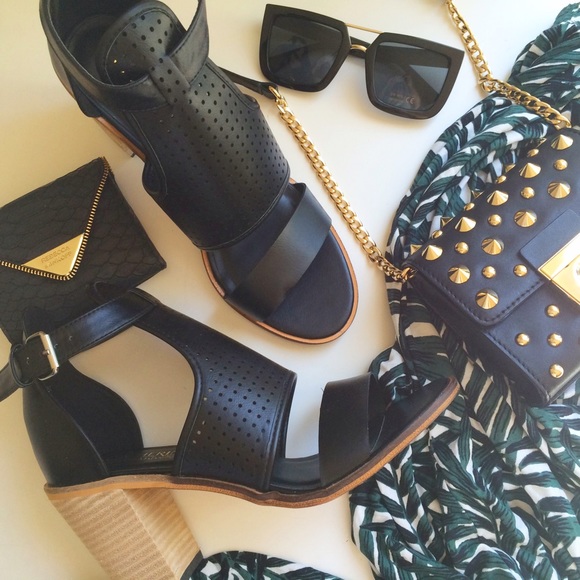 Catherine Malandrino Shoes - Black Perforated  Cutout Sandals