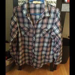 Pink,navy blue and white flannel