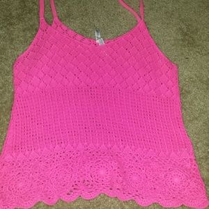 Neon pink crochet top