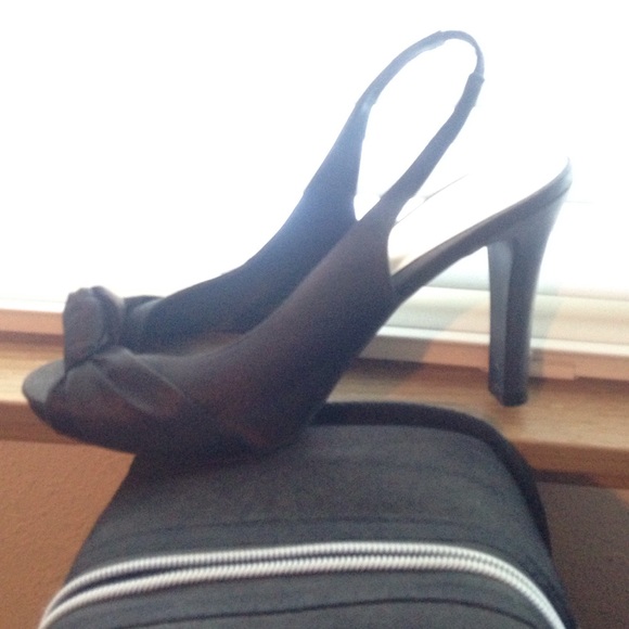 Black satin heels