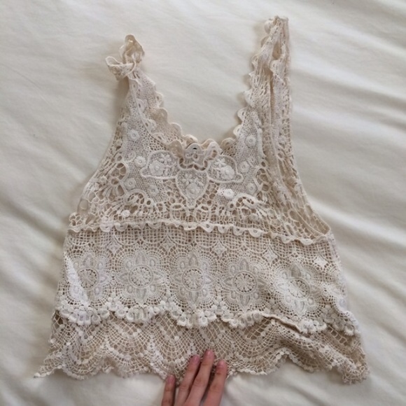 Tops - Cream crochet tank top