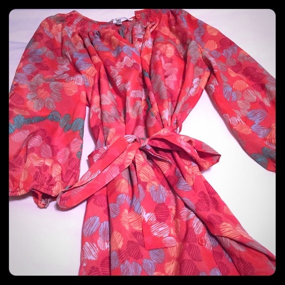 Printed shirt dress with tie waist