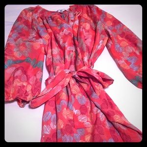 Printed shirt dress with tie waist