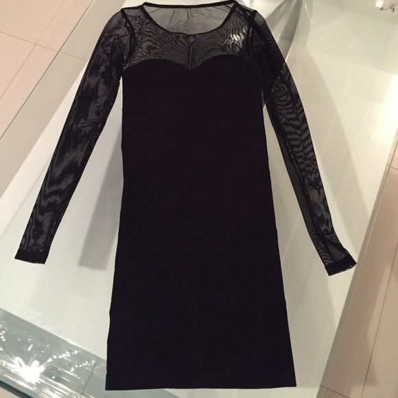 Black long sleeved Bebe small nylon dress
