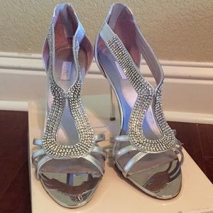 Glint "Daryn" Silver Rhinestone Stiletto Sandals