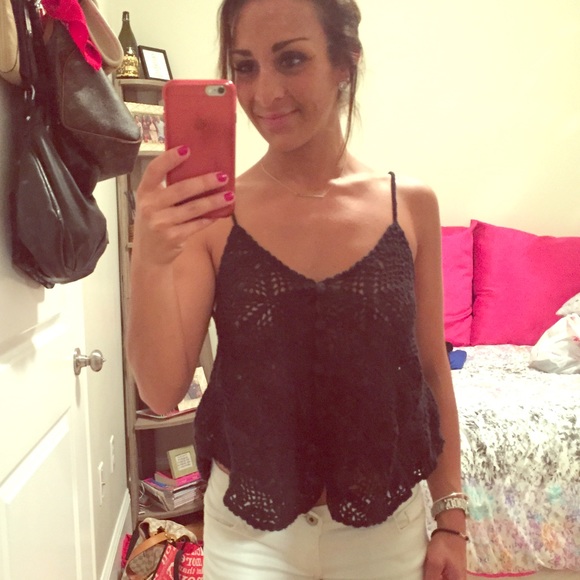 Blue/black crochet tank top