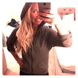 Splendid grey cotton 3/4 sleeve zip-up, size XS