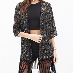 Forever 21 Metallic Lace Fringe Kimono