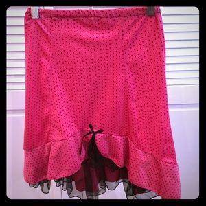 Unique hot pink polka dot mesh ruffle skirt XXS