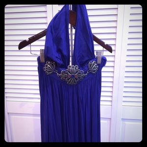 Halter jersey blue purple dress with jeweled trim