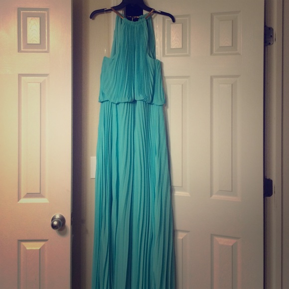 Aqua color formal dress.