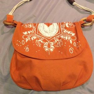 Orange canvas purse with cream embroidery
