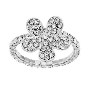Duchess of Dazzle Crystal Silver Tone Flower Ring