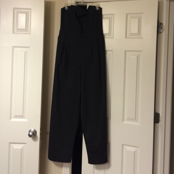 Heather grey strapless jumpsuit.