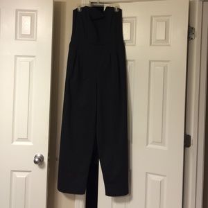 Heather grey strapless jumpsuit.