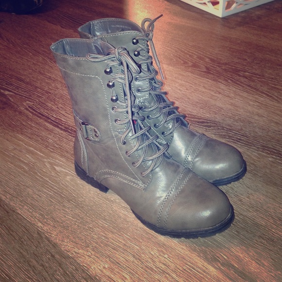 PRICE NEGOTIABLE Faux Leather Gray Combat Boots!!!