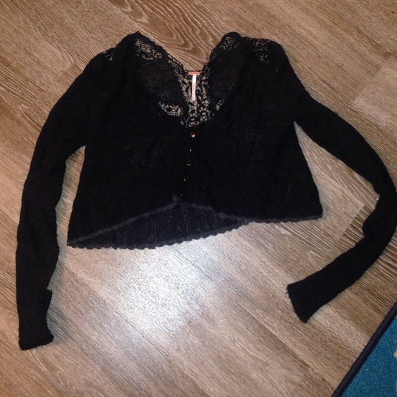 Free People!!!  Cropped black sweater cardigan!