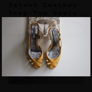 Vintage Yellow Patent Leather Peep-toe Heels