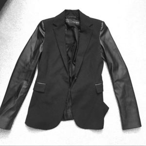 Zara black blazer with vegan leather sleeves