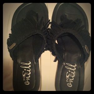 O'Neill black fringe sandals sz 7